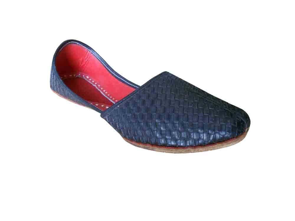 By Kalra Creations Men Shoes Handmade Leather Mojaries Indian Black Loafers Jutties Flip-Flops Flat US 8-10