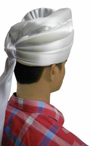 Men Hat Indian White Silk Blend Pagri Topi Turban Safa Cap Pag