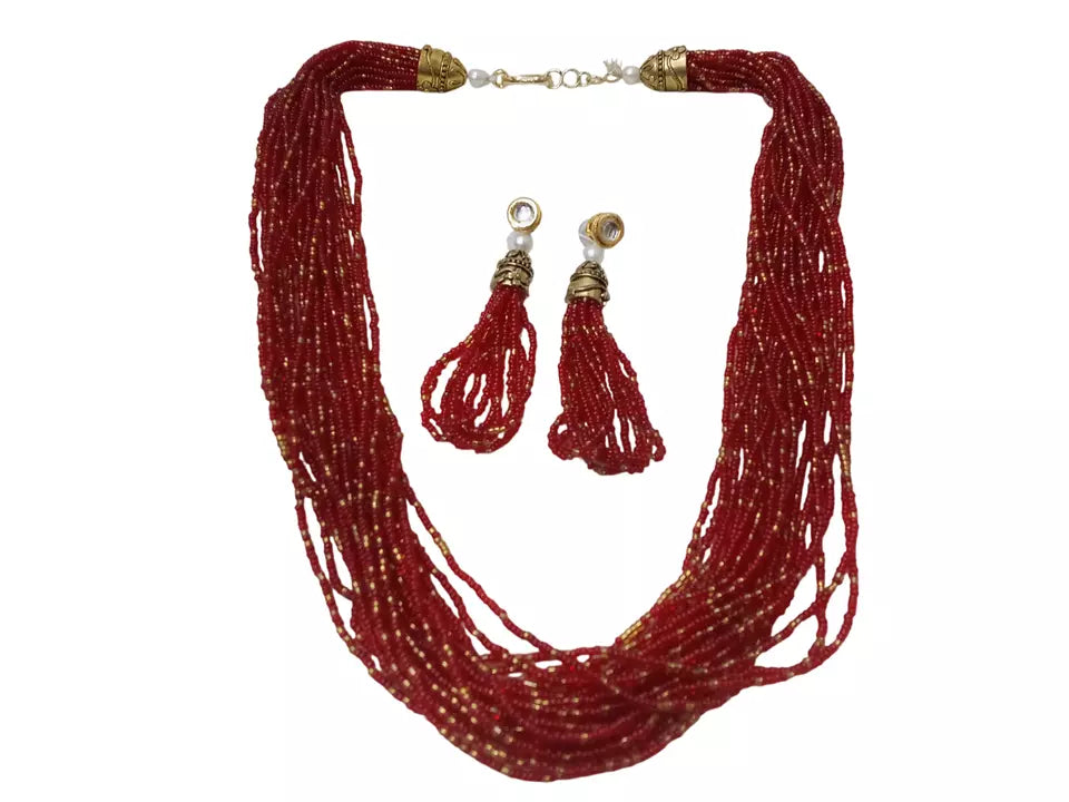 Women Gold Tone Pearls Necklace & Earring Set For Women Traditional Wedding By Kalra Creations