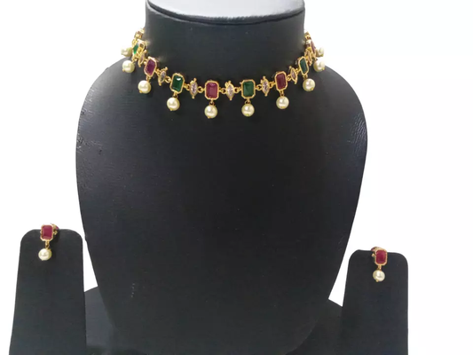 Gold Plated Women Wedding Stylish Jewellery Choker Girls Pendant Necklace Set By Kalra Creations