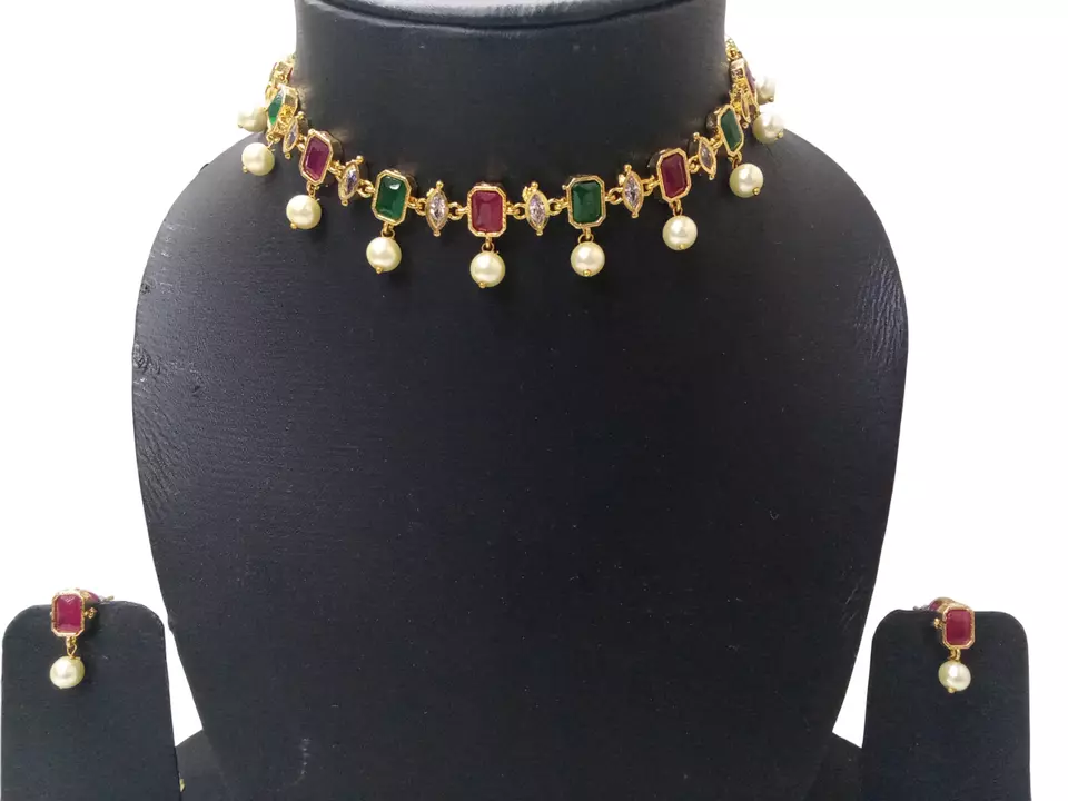 Gold Plated Women Wedding Stylish Jewellery Choker Girls Pendant Necklace Set By Kalra Creations