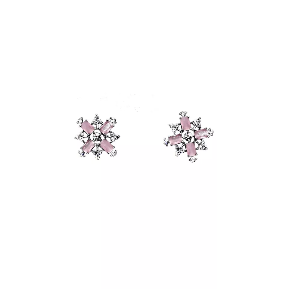 Women Necklace Set Amazing Indian Silver Plated Pink Stones Multi Strand By Kalra Creations