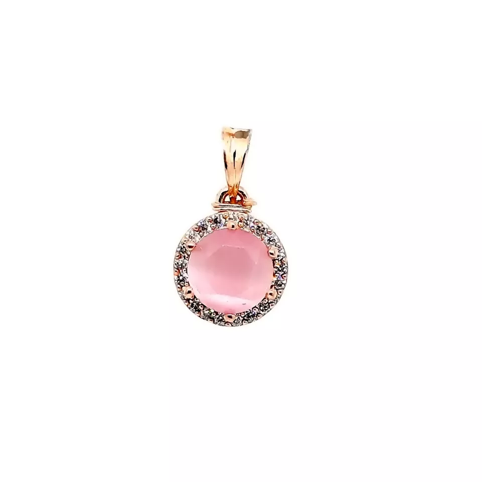 Women Pendant With Tops Earring Indian Rose Gold Plated Pink Stone Copper By Kalra Creations