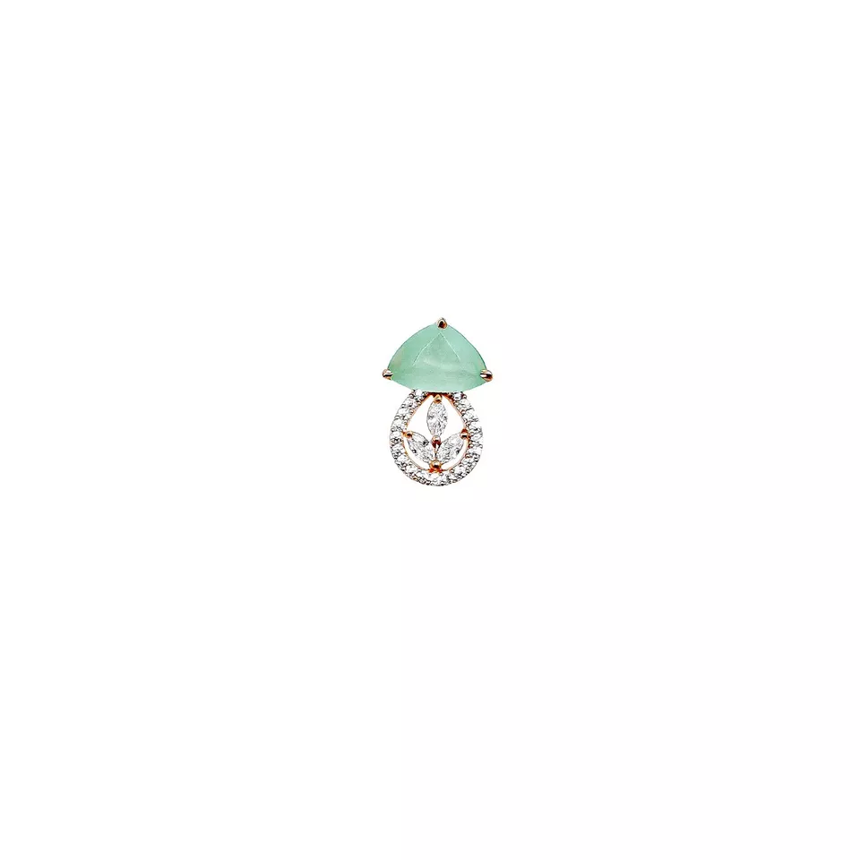 Women Gold Plated Green Stone Copper Pendant With Tops Earrings Combo Jewelery By Kalra Creations
