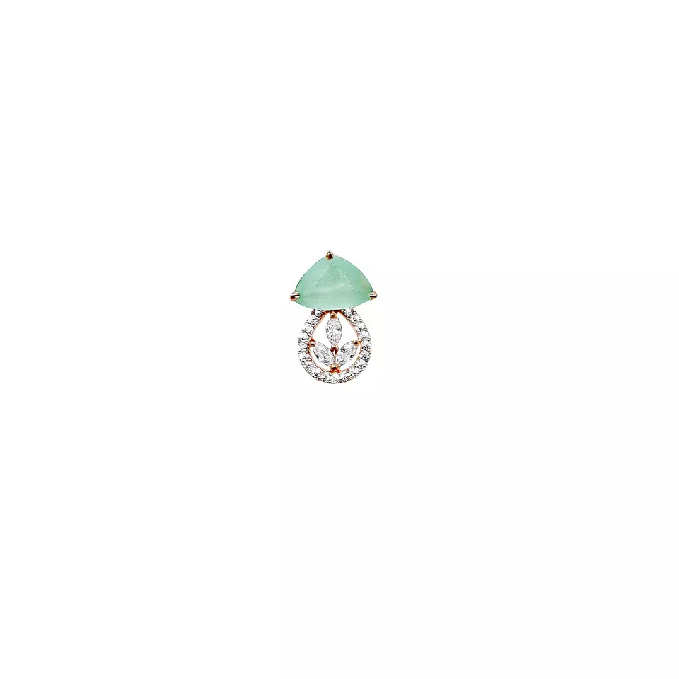 Women Gold Plated Green Stone Copper Pendant With Tops Earrings Combo Jewelery By Kalra Creations