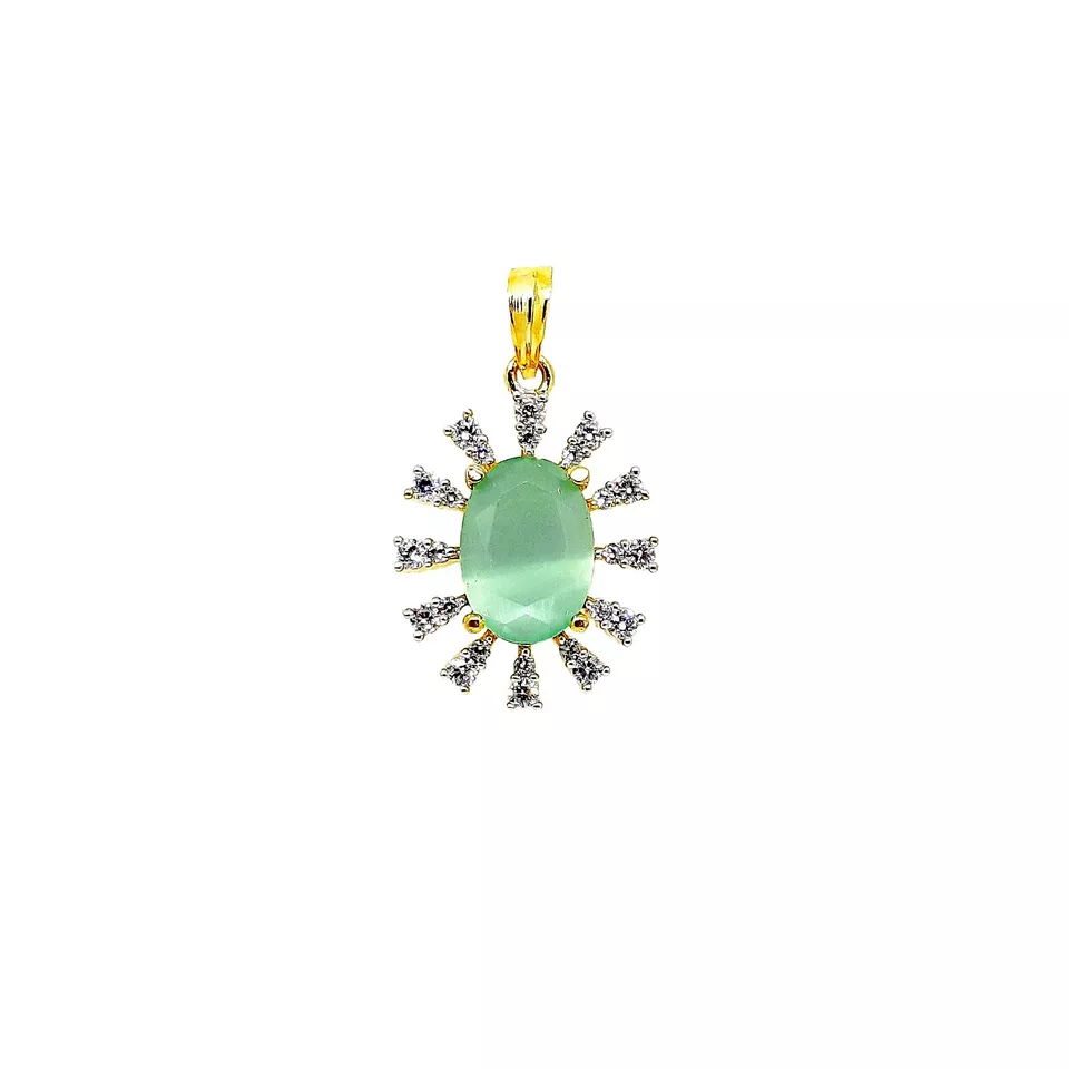 Women Gold Plated Green Stone Copper Pendant With Tops Earrings Combo Jewelery By Kalra Creations