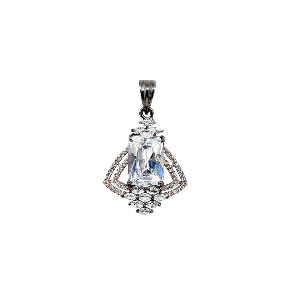 Women Pendant Earring Amazing Silver Plated Oxidised Cut White Stones Copper By Kalra Creations