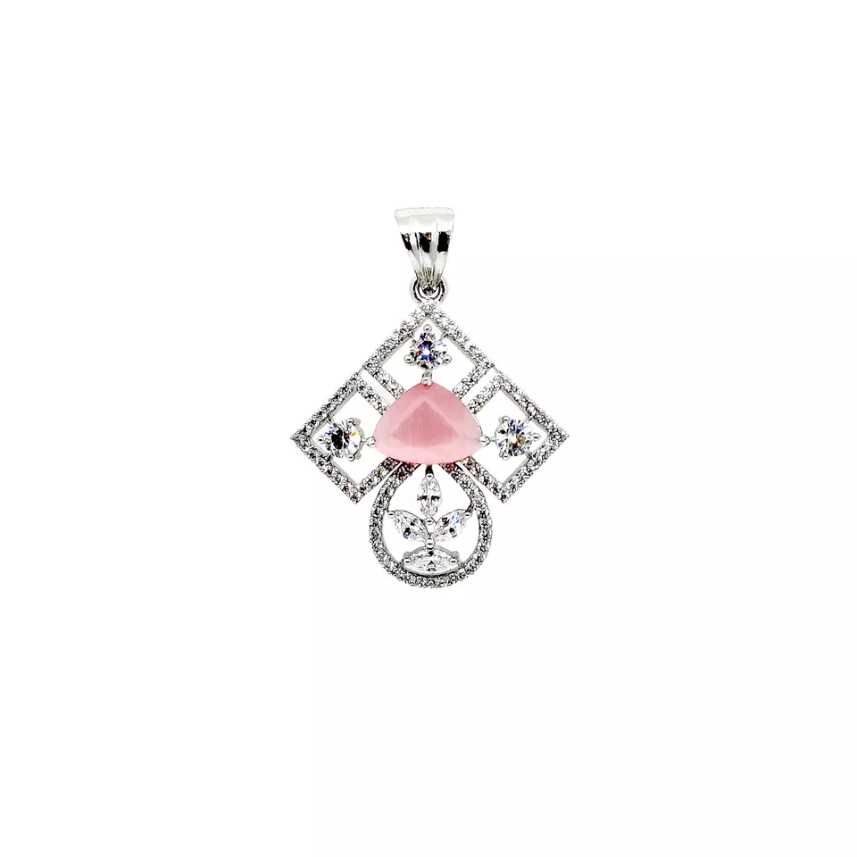 Women Silver Plated White Stone Copper Pendant with Tops Earrings Combo Jewelery By Kalra Creations