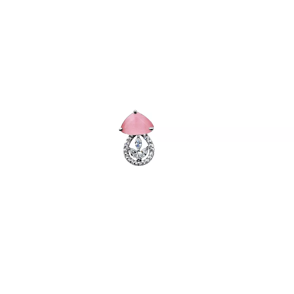 Women Silver Plated White Stone Copper Pendant with Tops Earrings Combo Jewelery By Kalra Creations