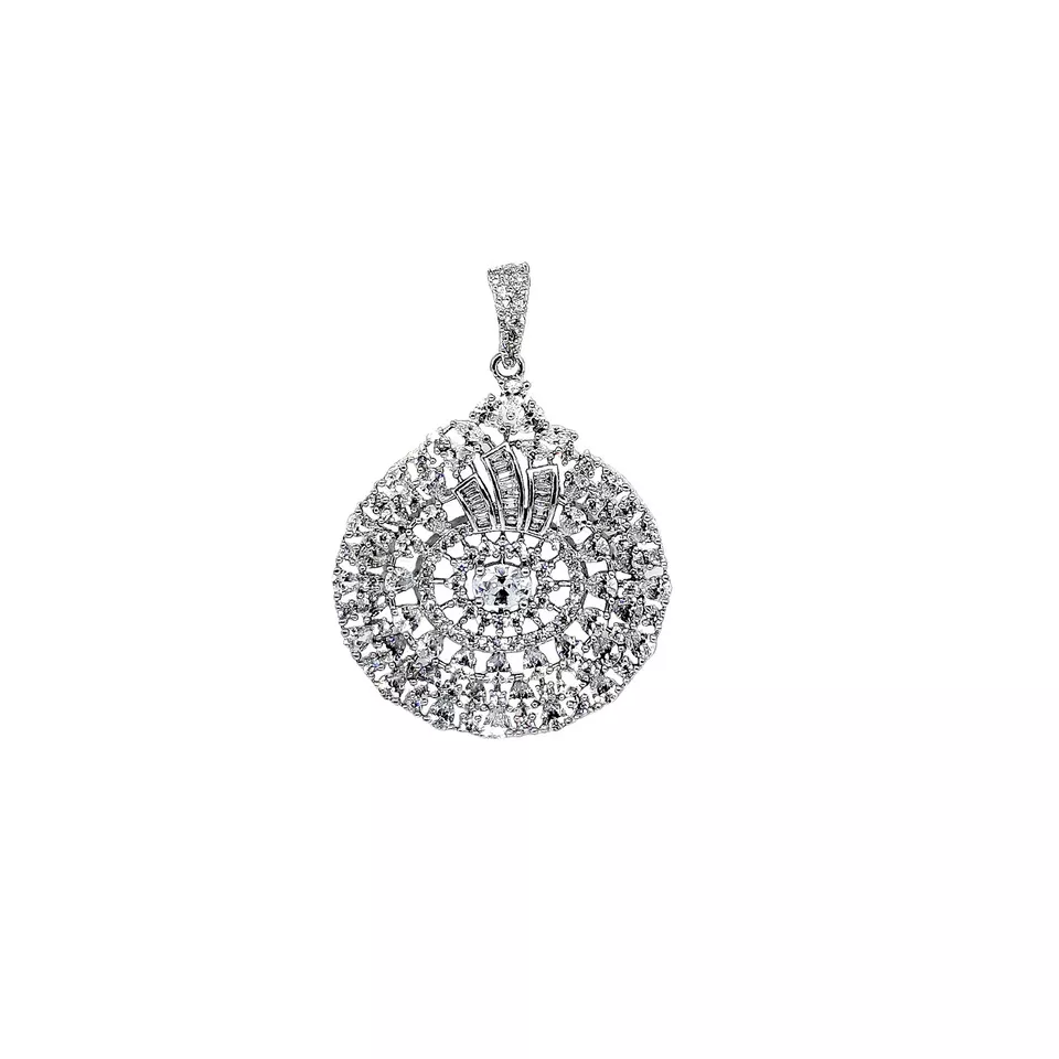 Women Pendant Earring Indian Bollywood Silver Plated White Cute Stones Copper By Kalra Creations