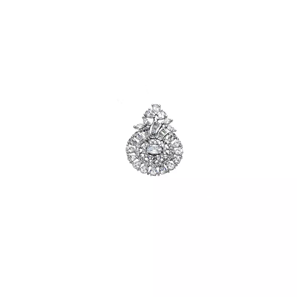 Women Pendant Earring Indian Bollywood Silver Plated White Cute Stones Copper By Kalra Creations