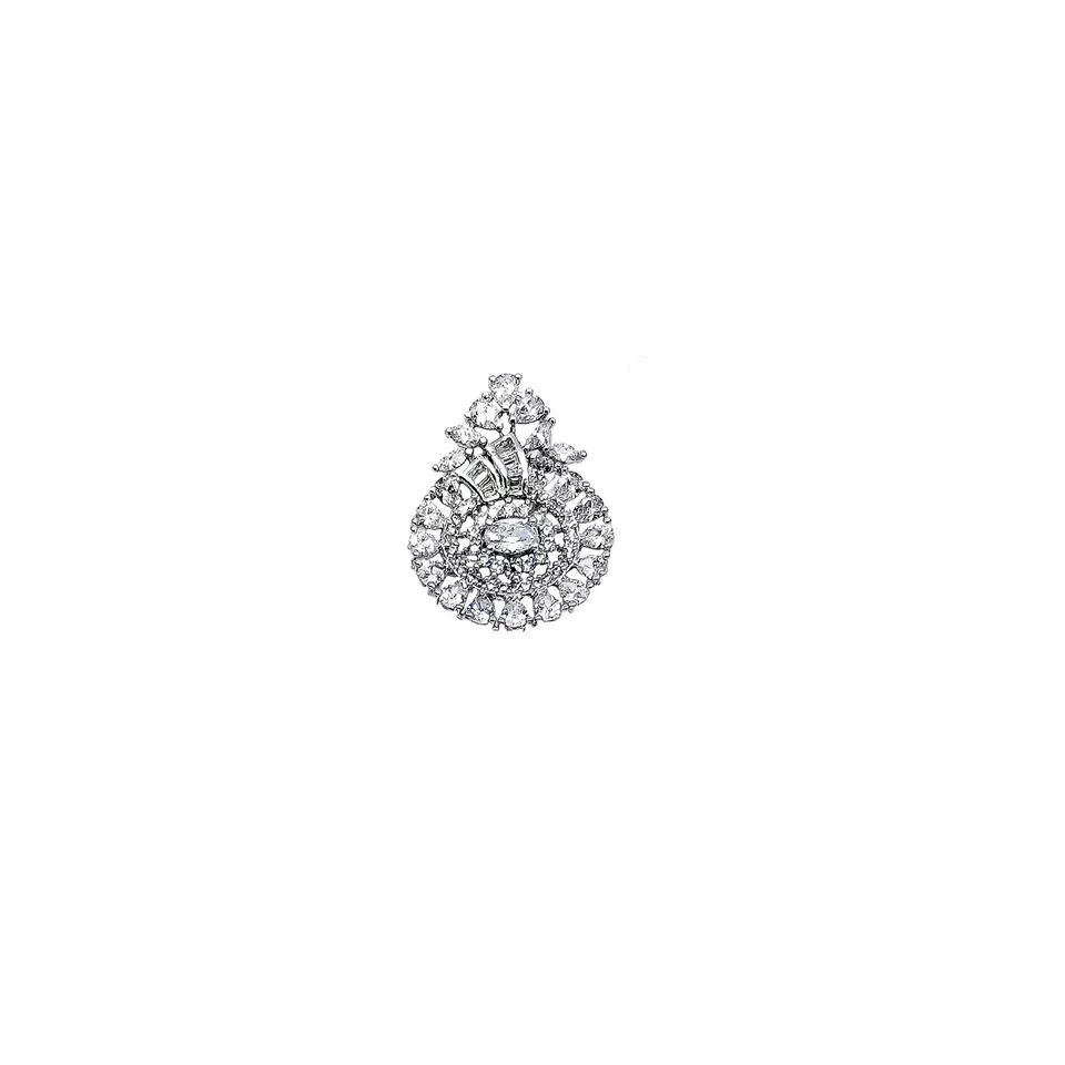 Women Pendant Earring Indian Bollywood Silver Plated White Cute Stones Copper By Kalra Creations
