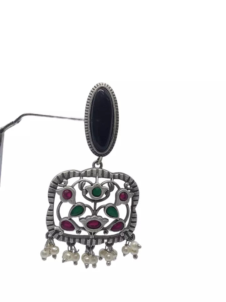 Women Earrings Tops Jewelry Indian Bollywood Style Bridal Brass Black Earrings By Kalra Creations
