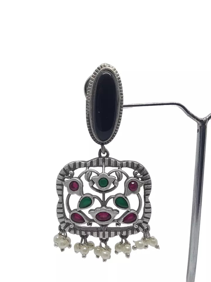 Women Earrings Tops Jewelry Indian Bollywood Style Bridal Brass Black Earrings By Kalra Creations