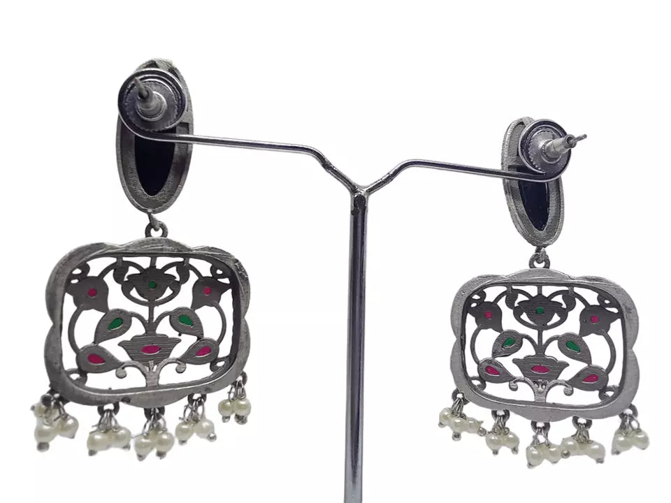 Women Earrings Tops Jewelry Indian Bollywood Style Bridal Brass Black Earrings By Kalra Creations