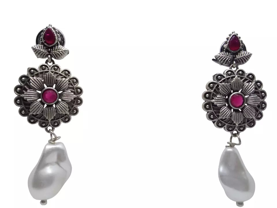 Women Jewelry Indian Earrings Bollywood Style Bridal Brass Maroon Stone Earrings