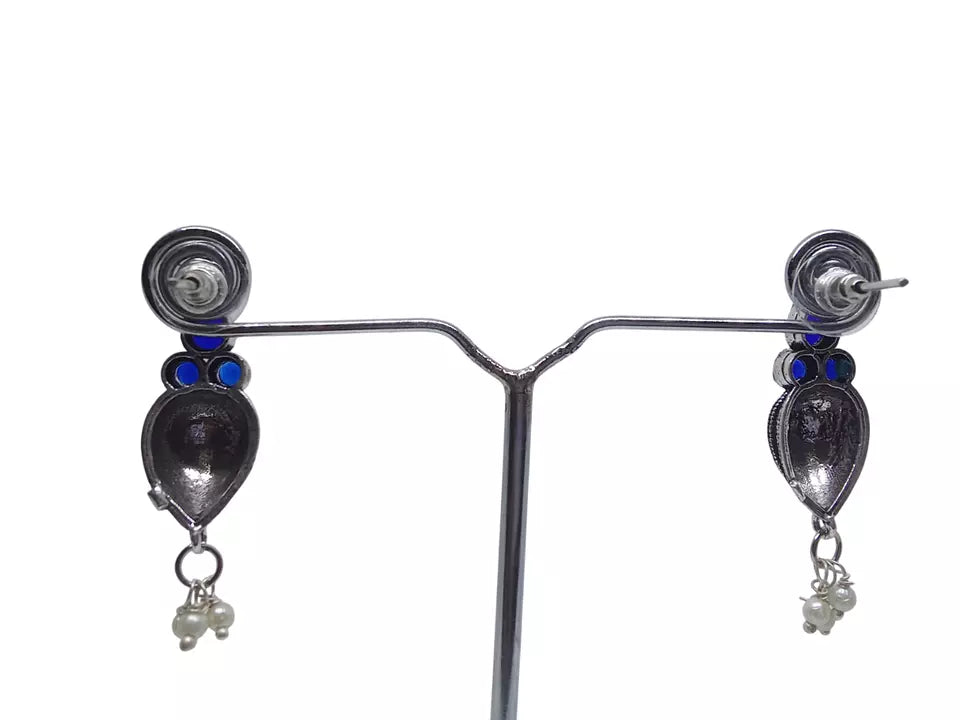 Women Earrings Jewelry Indian Bollywood Style Bridal Brass Blue Stone Earrings By Kalra Creations