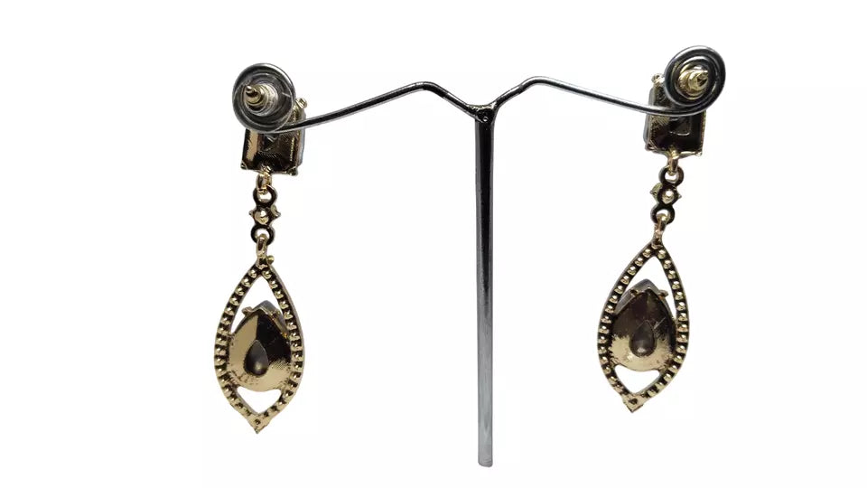 Women Jewelry Indian Rose Gold Black Stone Bollywood Style Bridal Brass Earrings By Kalra Creations