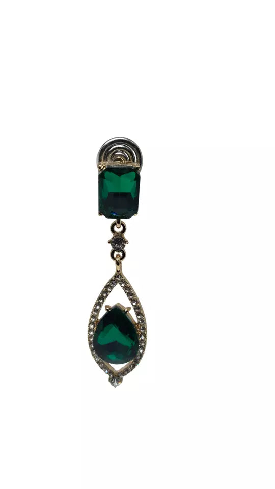 Women Jewelry Indian Rose Gold Green Stone Bollywood Style Bridal Brass Earrings By Kalra Creations