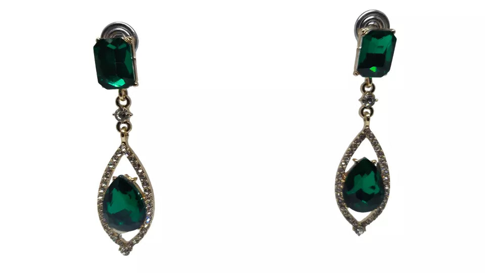Women Jewelry Indian Rose Gold Green Stone Bollywood Style Bridal Brass Earrings By Kalra Creations