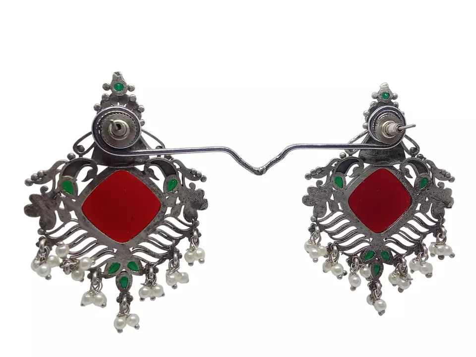 Women Earrings Red Tops Jewelry Indian Bollywood Style Bridal Brass Earrings By Kalra Creations