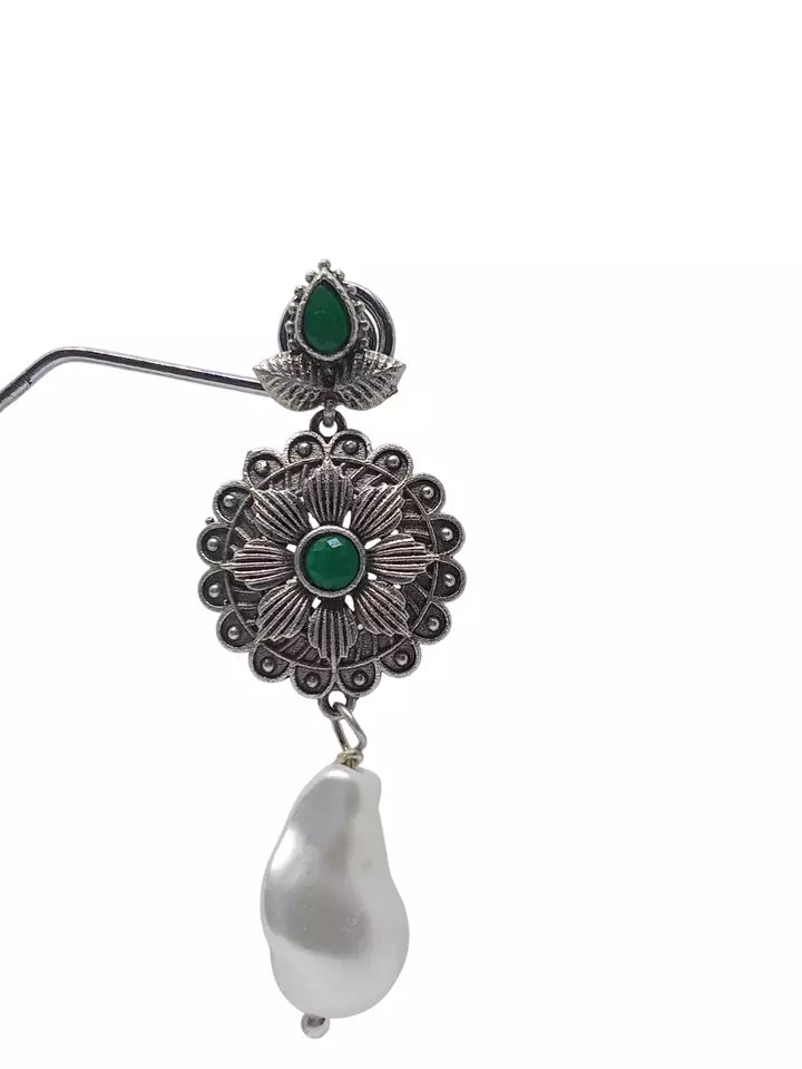 Women Jewelry Indian Earrings Bollywood Style Bridal Brass Green Stone Earrings By Kalra Creations