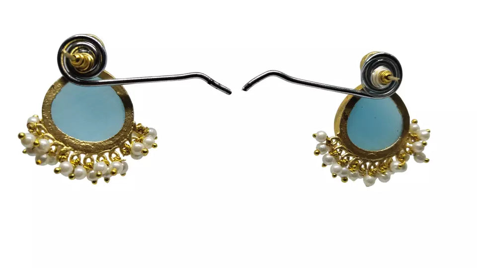 Women Jewelry Indian Earrings Bollywood Sky Blue Style Bridal Brass Earrings By Kalra Creations