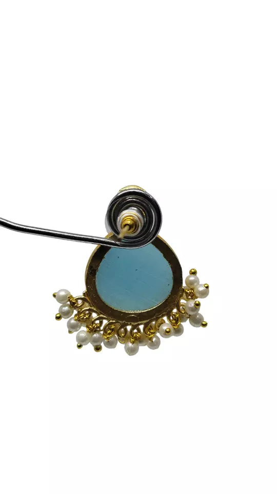 Women Jewelry Indian Earrings Bollywood Sky Blue Style Bridal Brass Earrings By Kalra Creations