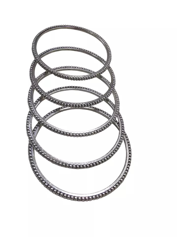 Women Brass Silver Oxidised Bracelet Bangles Brass Rajasthani 5 Pcs Size 2.6 By Kalra Creations