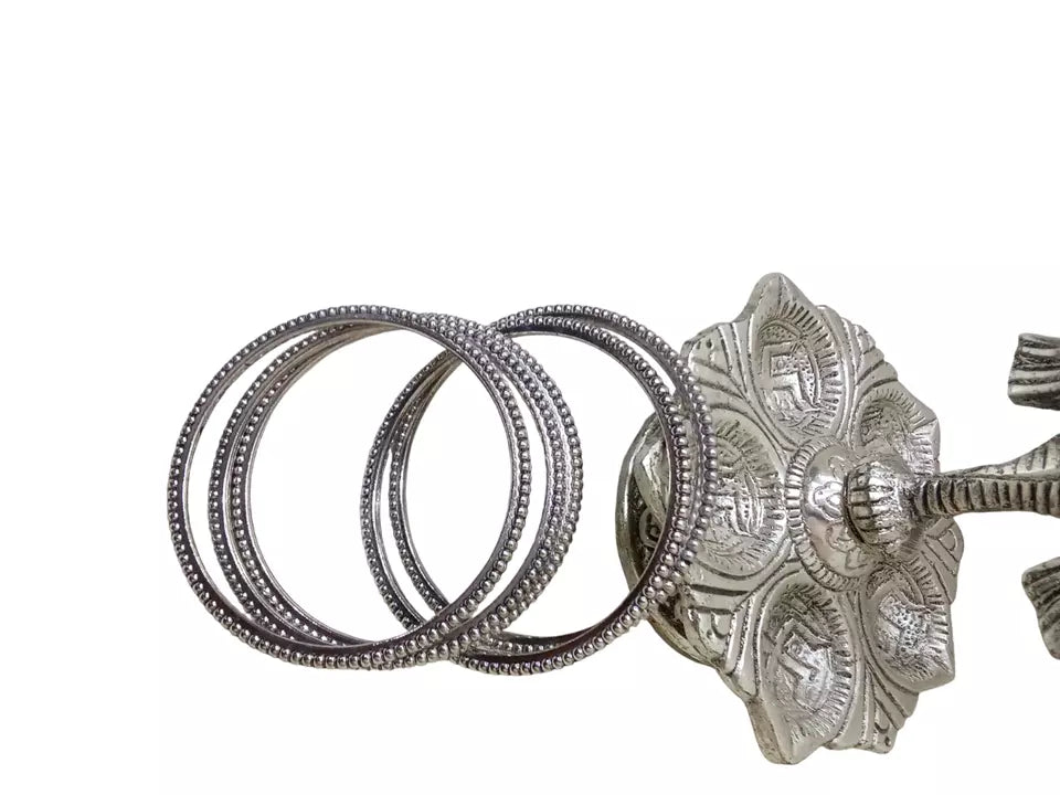Women Brass Silver Oxidised Bracelet Bangles Brass Rajasthani 5 Pcs Size 2.6 By Kalra Creations