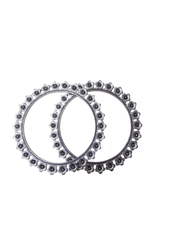Women Brass Silver Oxidised Bracelet Indian Bangles Brass 5 Pcs Size 2.6 By Kalra Creations