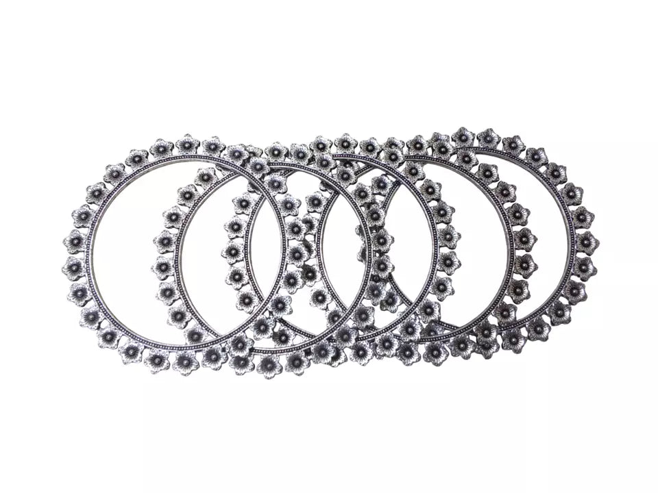 Women Brass Silver Oxidised Bracelet Indian Bangles Brass 5 Pcs Size 2.6 By Kalra Creations