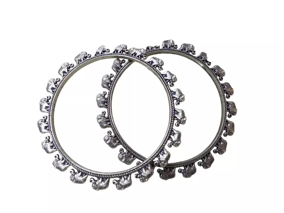 Women Brass Bangles Brass Rajasthani Indian Silver Oxidised Bracelet 5 Pcs Size 2.6 By Kalra Creations