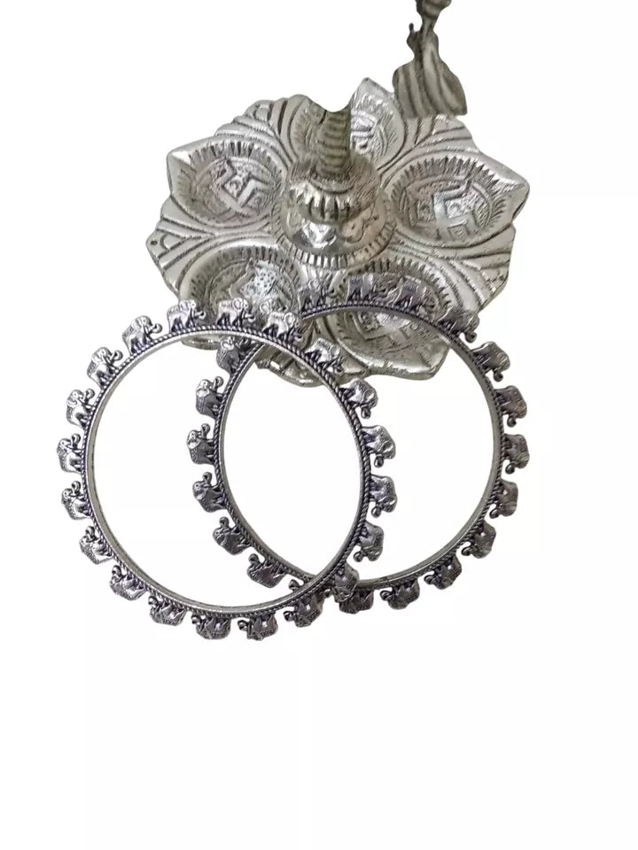 Women Brass Bangles Brass Rajasthani Indian Silver Oxidised Bracelet 5 Pcs Size 2.6 By Kalra Creations