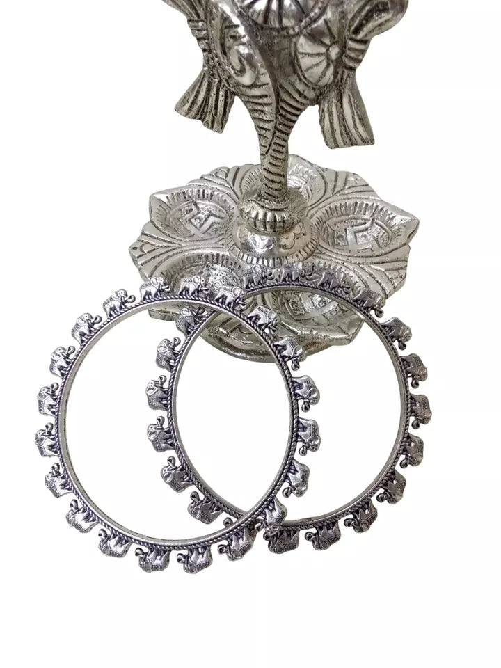 Women Brass Bangles Brass Rajasthani Indian Silver Oxidised Bracelet 5 Pcs Size 2.6 By Kalra Creations