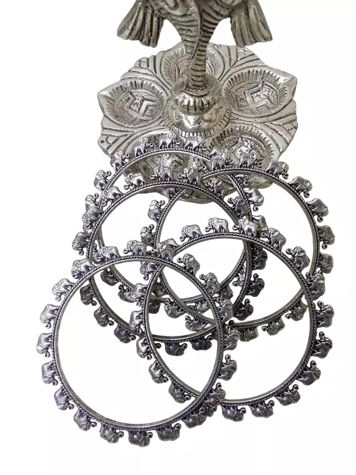 Women Brass Bangles Brass Rajasthani Indian Silver Oxidised Bracelet 5 Pcs Size 2.6 By Kalra Creations