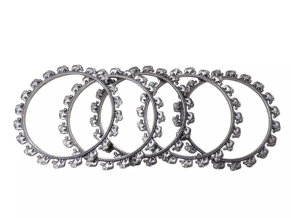 Women Brass Bangles Brass Rajasthani Indian Silver Oxidised Bracelet 5 Pcs Size 2.6 By Kalra Creations