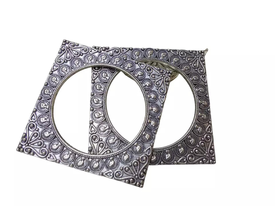 Women Brass Silver Oxidised Bangles Brass Indian Bracelet Rajasthani 5 Pcs Size 2.6 By Kalra Creations