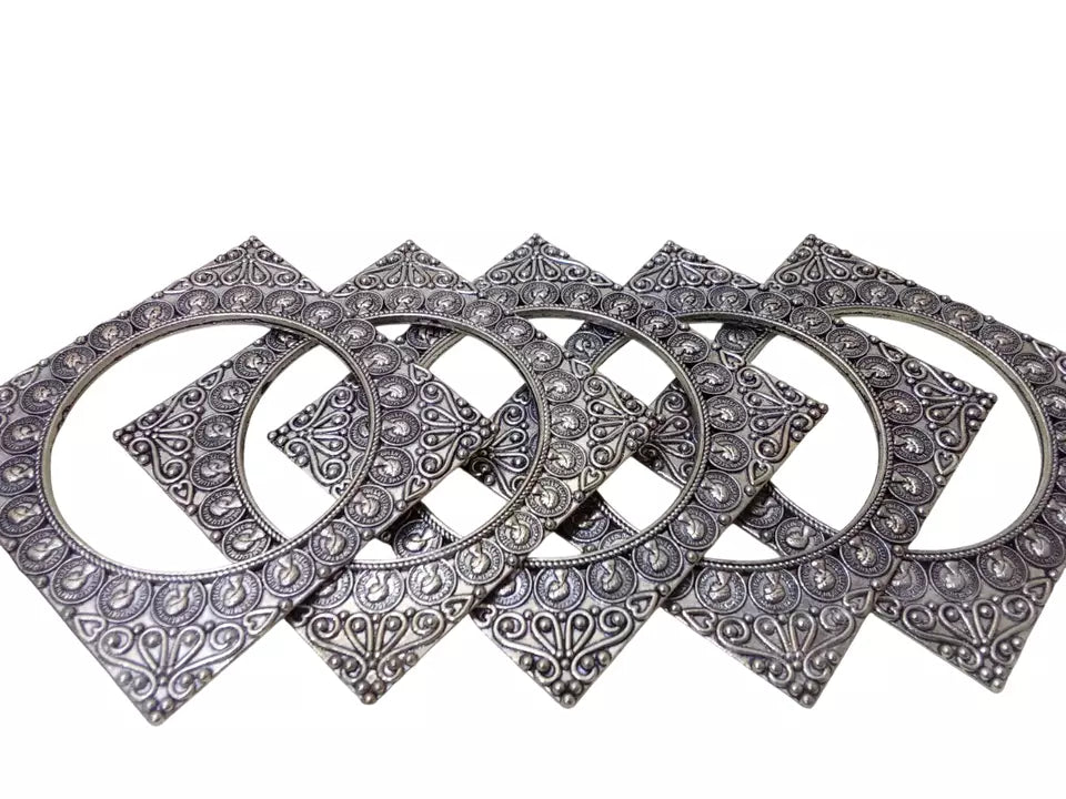 Women Brass Silver Oxidised Bangles Brass Indian Bracelet Rajasthani 5 Pcs Size 2.6 By Kalra Creations