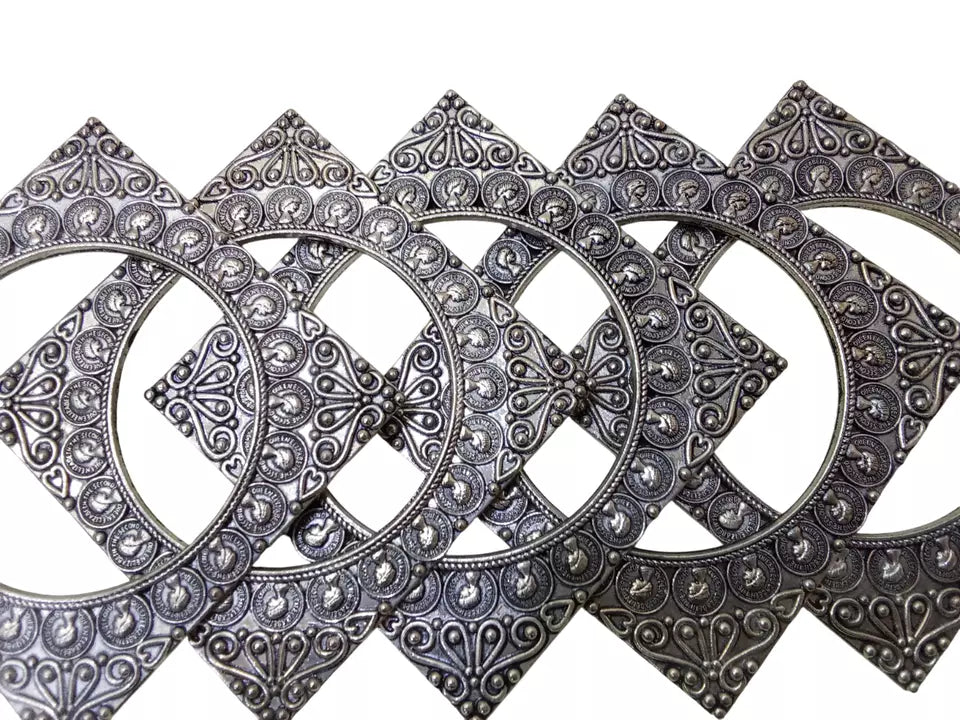 Women Brass Silver Oxidised Bangles Brass Indian Bracelet Rajasthani 5 Pcs Size 2.6 By Kalra Creations