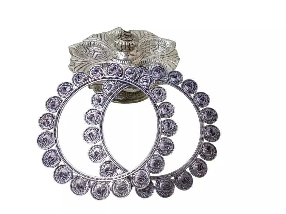 Women Indian Rajasthani Brass Silver Oxidised Bracelet Brass Bangles 5 Pcs Size 2.6 By Kalra Creations
