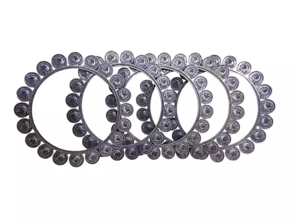 Women Indian Rajasthani Brass Silver Oxidised Bracelet Brass Bangles 5 Pcs Size 2.6 By Kalra Creations
