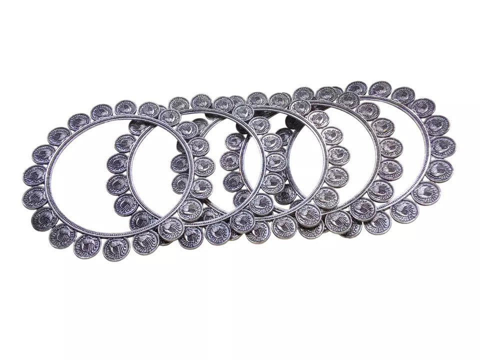 Women Indian Rajasthani Brass Silver Oxidised Bracelet Brass Bangles 5 Pcs Size 2.6 By Kalra Creations
