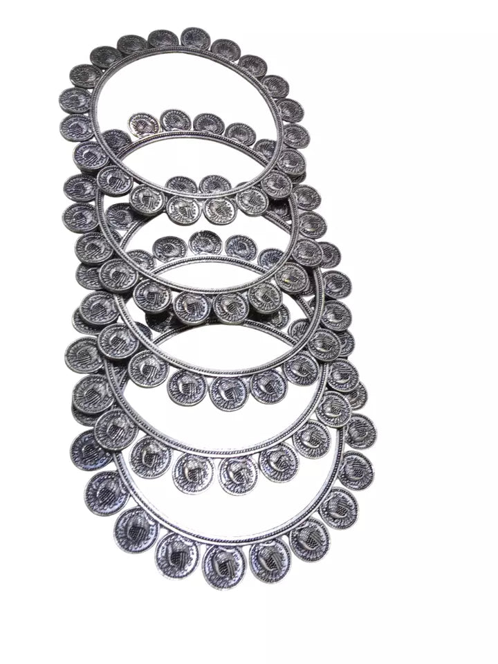 Women Indian Rajasthani Brass Silver Oxidised Bracelet Brass Bangles 5 Pcs Size 2.6 By Kalra Creations