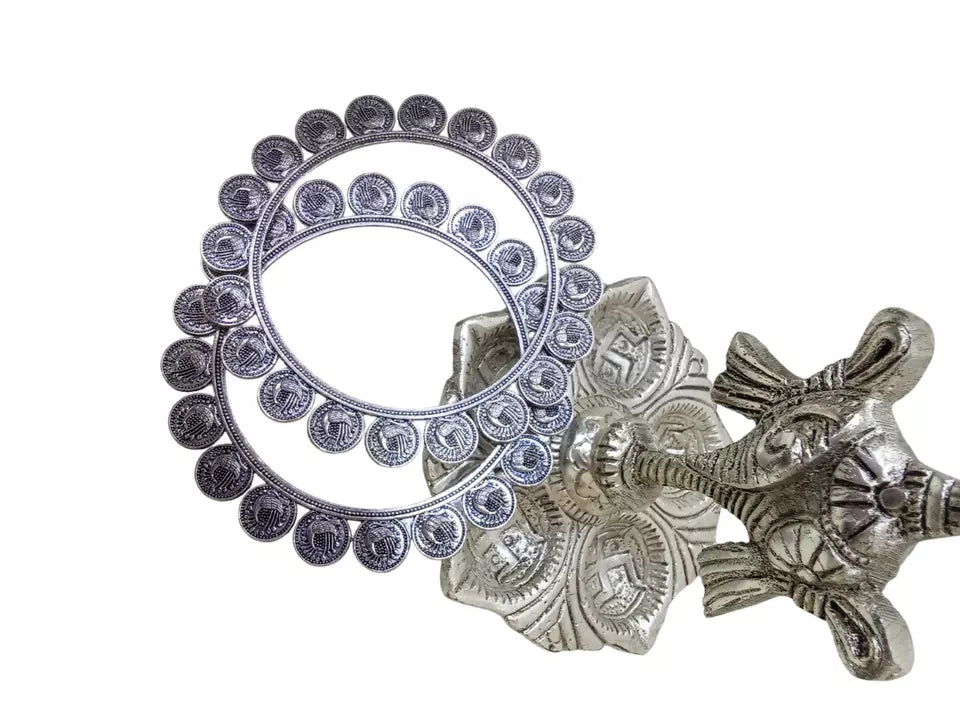 Women Indian Rajasthani Brass Silver Oxidised Bracelet Brass Bangles 5 Pcs Size 2.6 By Kalra Creations