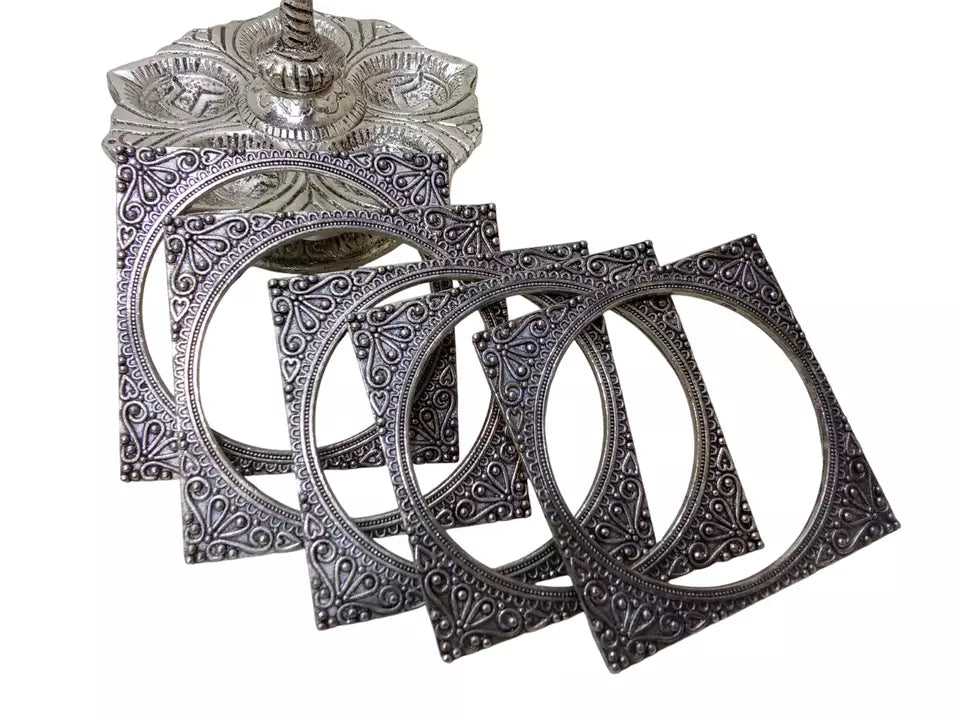 Women Brass Rajasthani Silver Oxidised Bangles Brass Bracelet 5 Pcs Size 2.4 By Kalra Creations