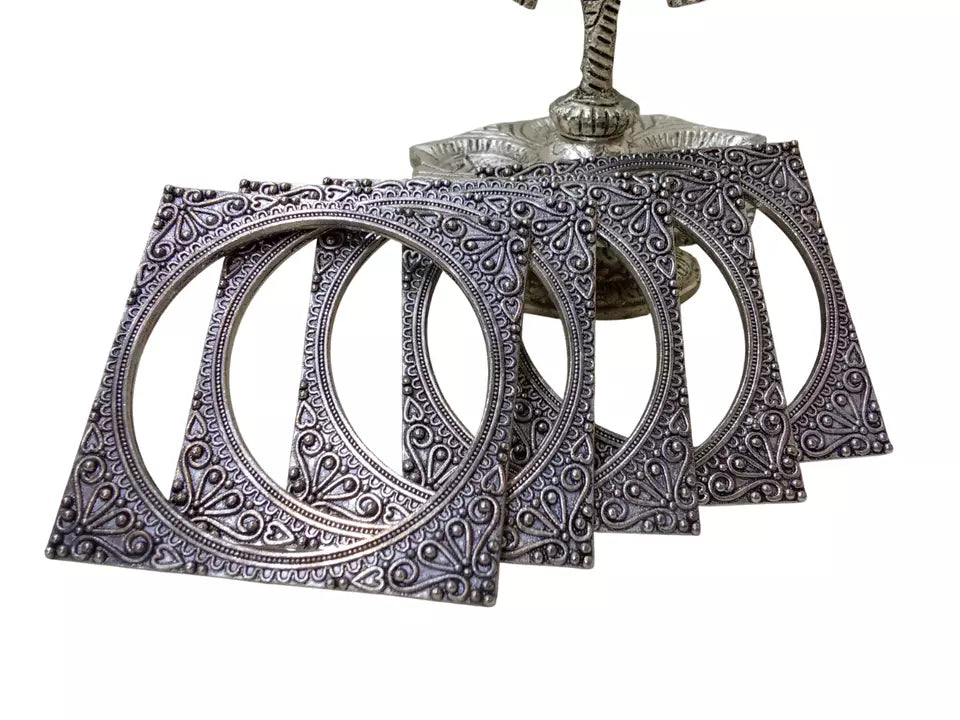 Women Brass Rajasthani Silver Oxidised Bangles Brass Bracelet 5 Pcs Size 2.4 By Kalra Creations