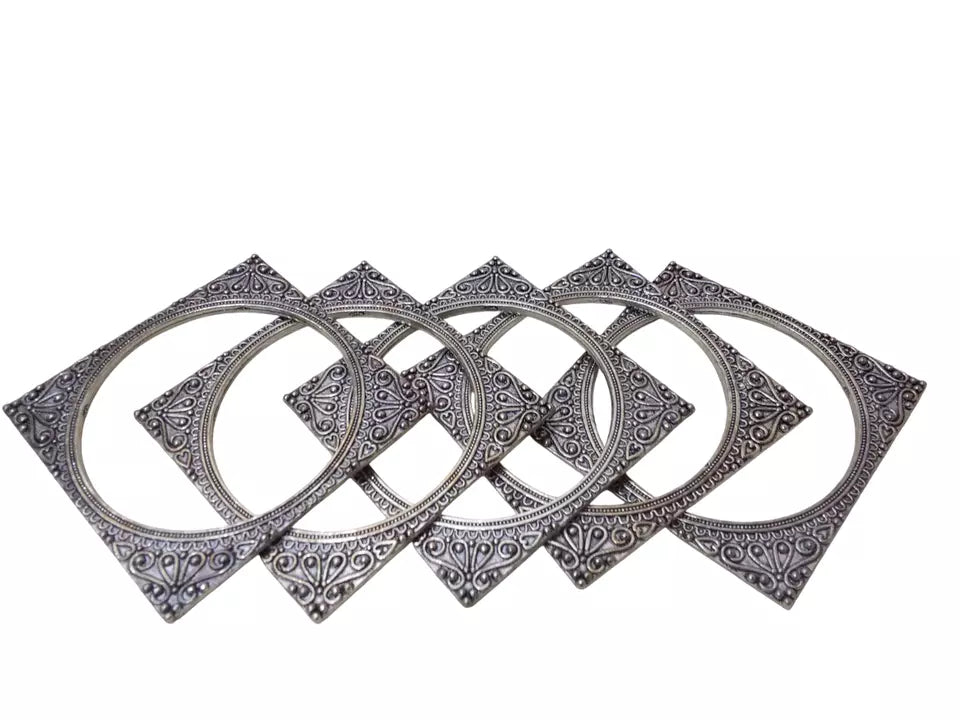 Women Brass Rajasthani Silver Oxidised Bangles Brass Bracelet 5 Pcs Size 2.4 By Kalra Creations