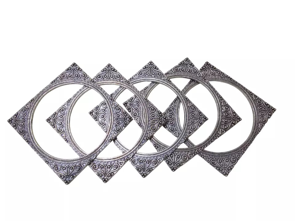 Women Brass Rajasthani Silver Oxidised Bangles Brass Bracelet 5 Pcs Size 2.4 By Kalra Creations