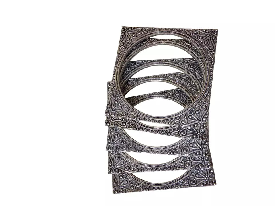 Women Brass Rajasthani Silver Oxidised Bangles Brass Bracelet 5 Pcs Size 2.4 By Kalra Creations